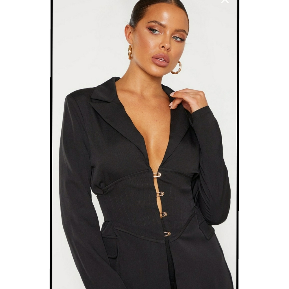 PrettyLittleThing Black Corset Woven Blazer Sz4